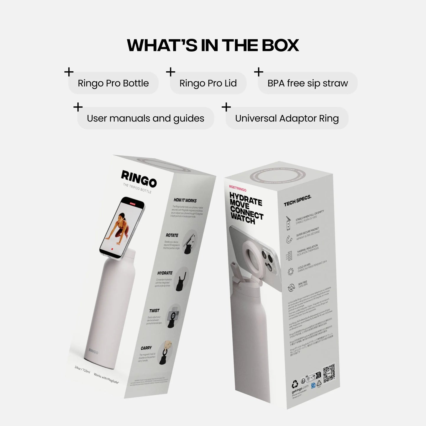 RINGO PRO -Gym Outdoor Activities Water Bottle Magnetic Phone Holder Insulated With Mount Stand For Daily Hydration 710ml