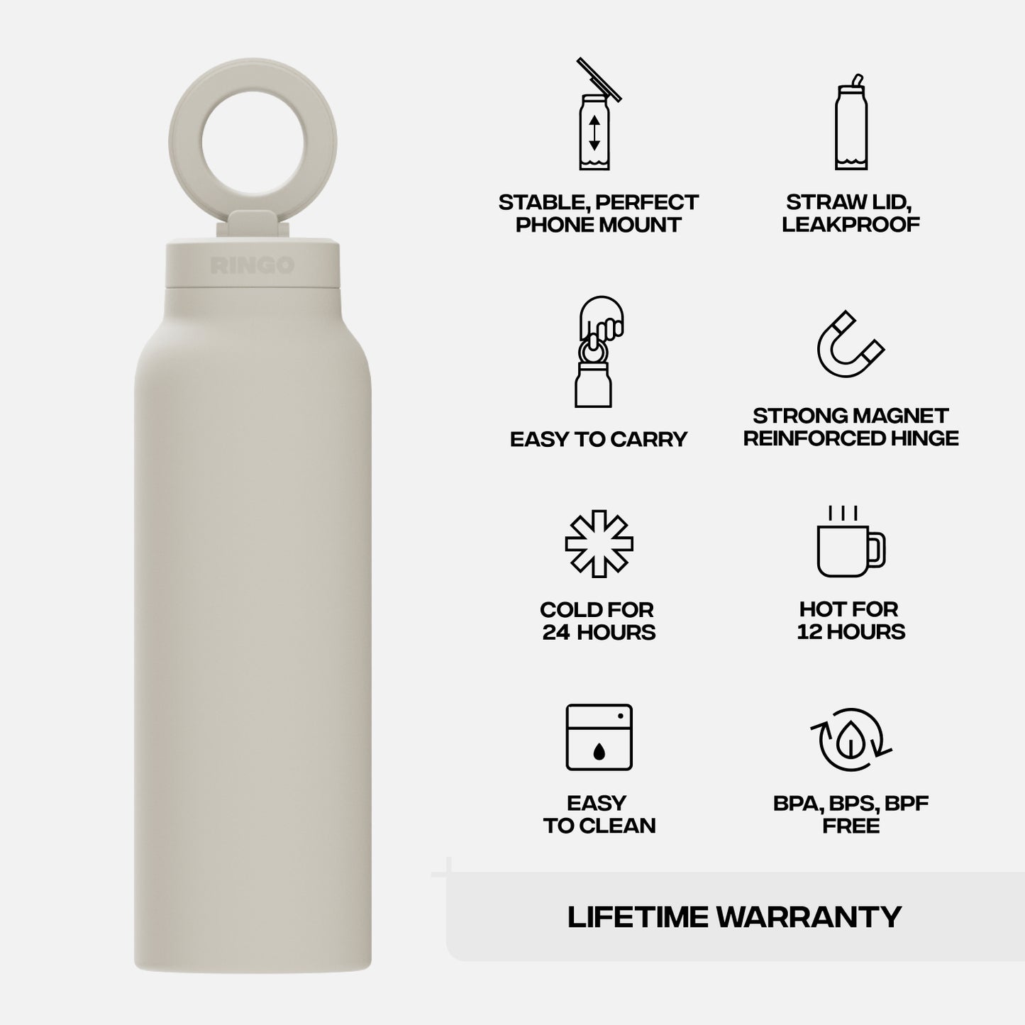 RINGO PRO -Gym Outdoor Activities Water Bottle Magnetic Phone Holder Insulated With Mount Stand For Daily Hydration 710ml