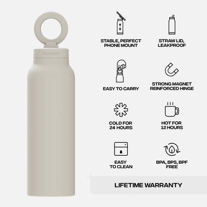 RINGO PRO -Gym Outdoor Activities Water Bottle Magnetic Phone Holder Insulated With Mount Stand For Daily Hydration 710ml