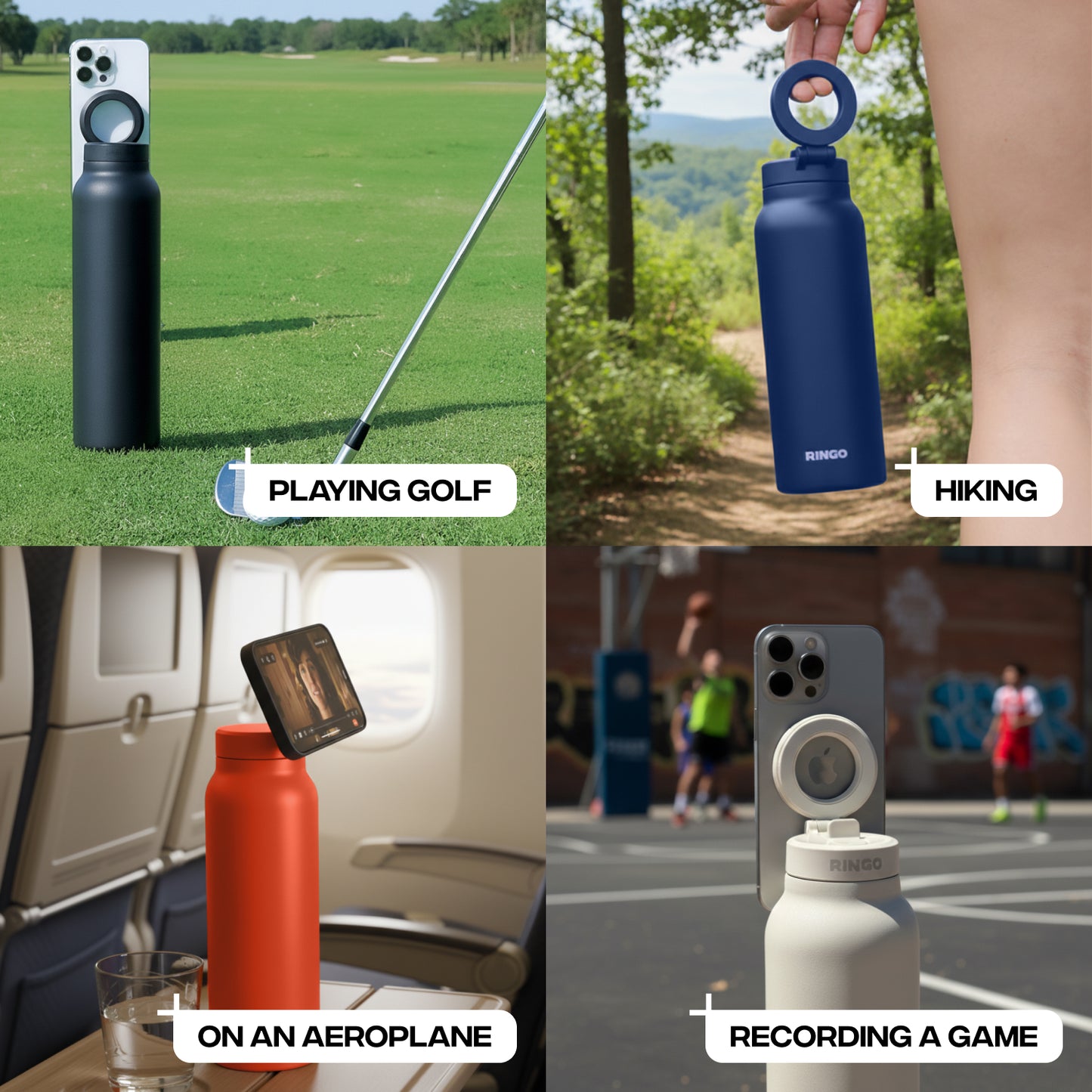 RINGO PRO -Gym Outdoor Activities Water Bottle Magnetic Phone Holder Insulated With Mount Stand For Daily Hydration 710ml