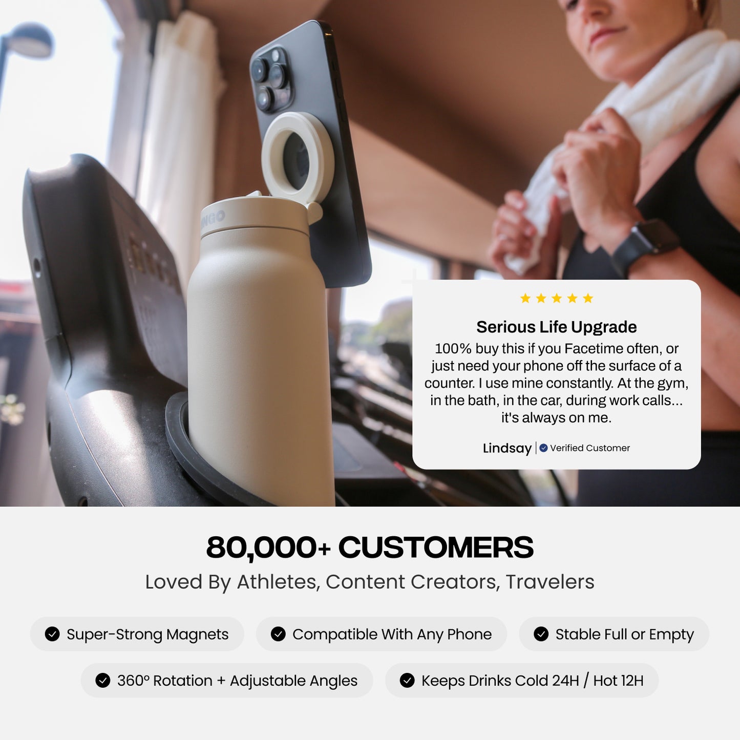 RINGO PRO -Gym Outdoor Activities Water Bottle Magnetic Phone Holder Insulated With Mount Stand For Daily Hydration 710ml