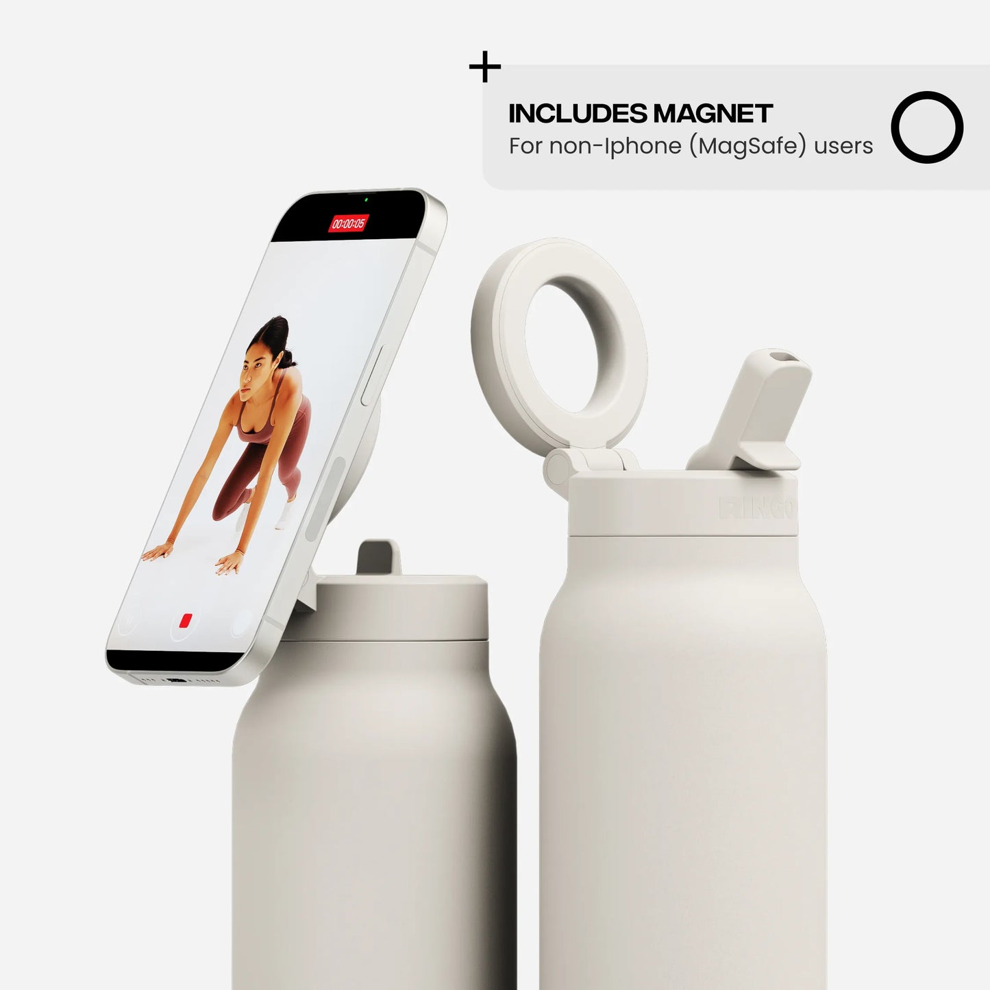 RINGO PRO -Gym Outdoor Activities Water Bottle Magnetic Phone Holder Insulated With Mount Stand For Daily Hydration 710ml