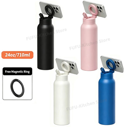 RINGO PRO -Gym Outdoor Activities Water Bottle Magnetic Phone Holder Insulated With Mount Stand For Daily Hydration 710ml