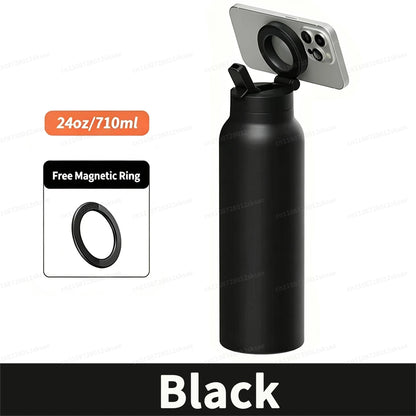 RINGO PRO -Gym Outdoor Activities Water Bottle Magnetic Phone Holder Insulated With Mount Stand For Daily Hydration 710ml