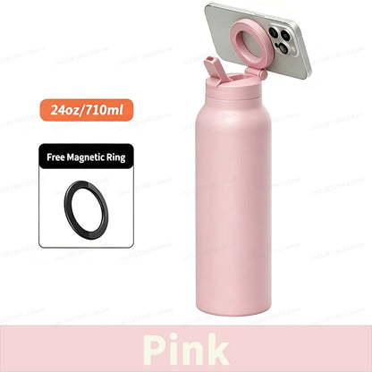 RINGO PRO -Gym Outdoor Activities Water Bottle Magnetic Phone Holder Insulated With Mount Stand For Daily Hydration 710ml